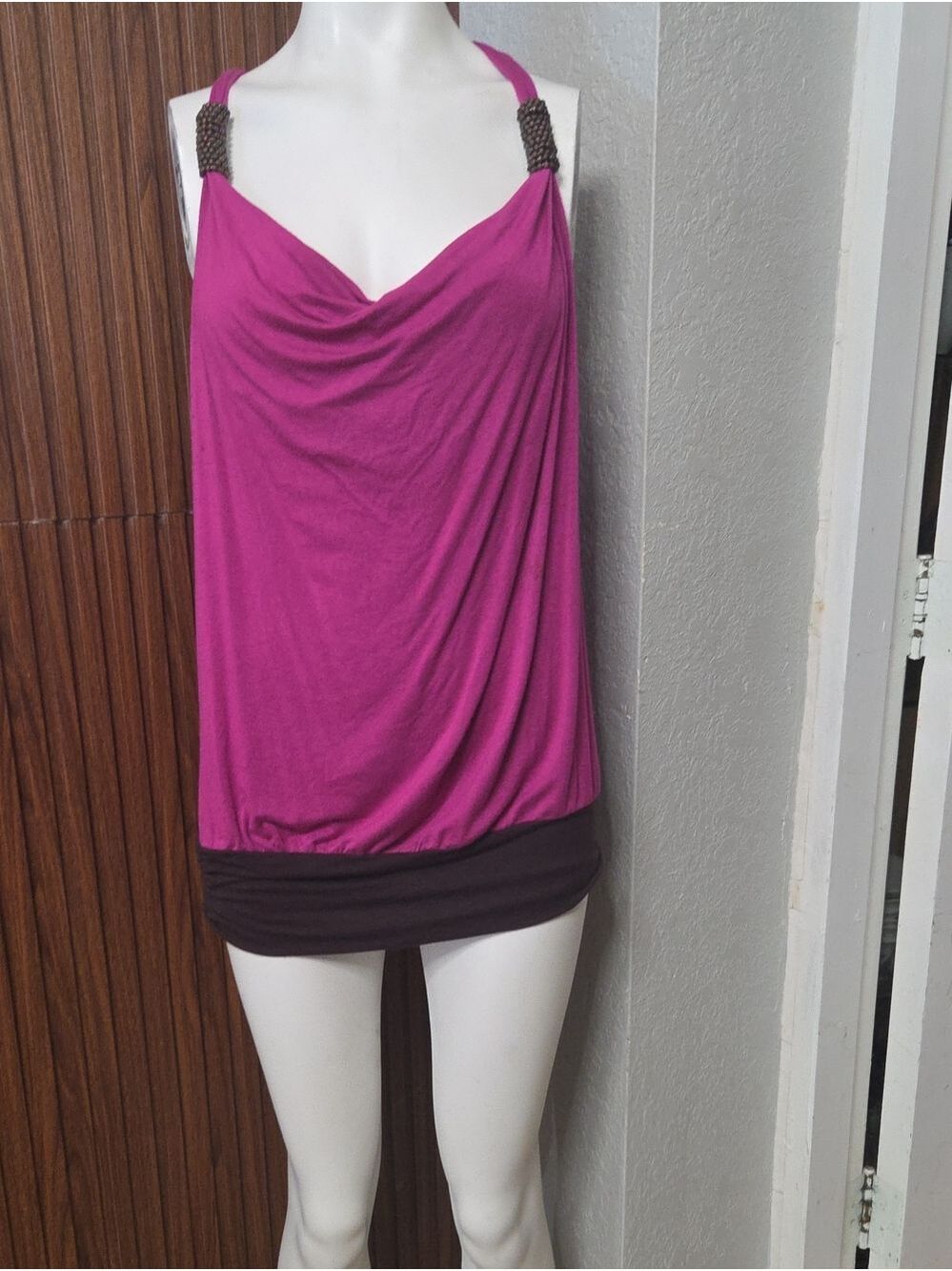 Women’s Fuchsia Draped Crop Top with Brown Band Xlarge Sz[1862]
